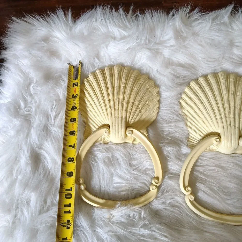 Vintage Homco Seashell Wall Mounted Towel Holders Nautical Bathroom Decor